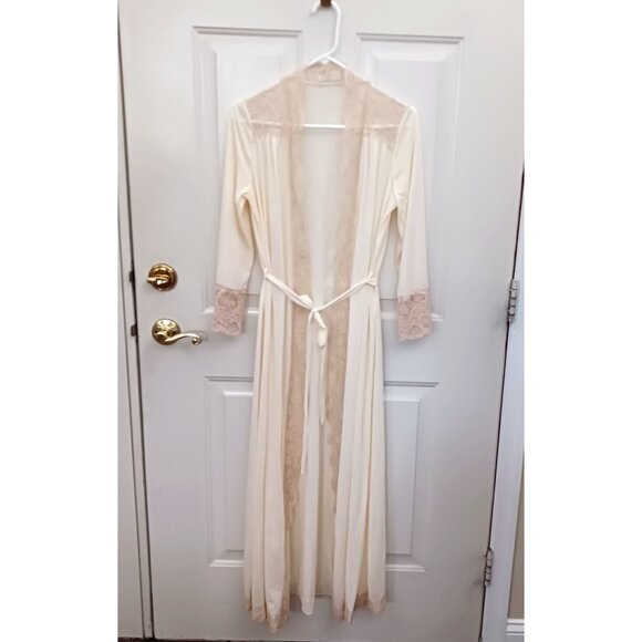Vintage OLGA Ivory Sexy Lace Trim Long Lingerie Robe Style 9702 Medium